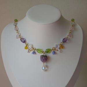 Purple Raspberry Necklace, Lampwork Bead, Cottagecore, Fairycore Necklace, Handmade Jewellery, Czech Glass Beads