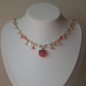 Princess Raspberry Necklace, Lampwork Bead, Iridescent, Fairycore Necklace, Pink Raspberry, Handmade Jewellery, Czech Glass Beads