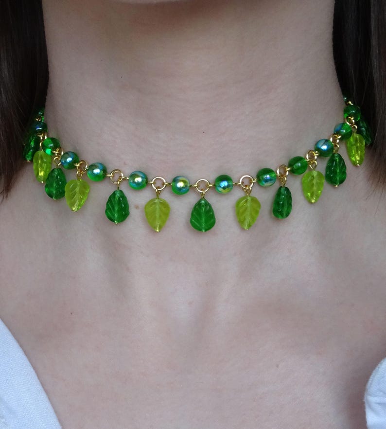 Leafy Necklace, Czech Glass Beads image 6