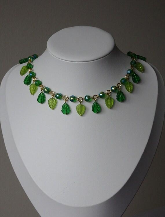 Leafy Necklace, Czech Glass Beads