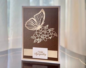 Butterfly Condolence Card, Handmade 5x7 Butterfly Sympathy Card, Sorry for Your Loss Greeting Card, Beige/Brown Butterfly Bereavement Card