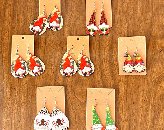 Featured listing image: Christmas Earrings – Gnome & Gingerbread Designs – Double-Sided Holiday Jewelry