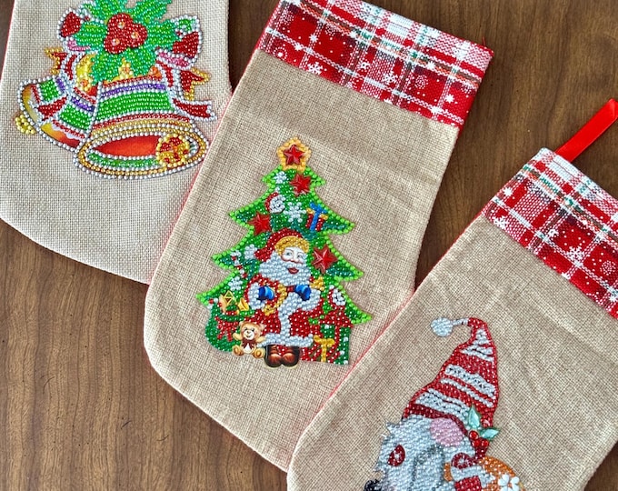 Featured listing image: Christmas Diamond Art Stockings - Gnome, Santa, Christmas Bells