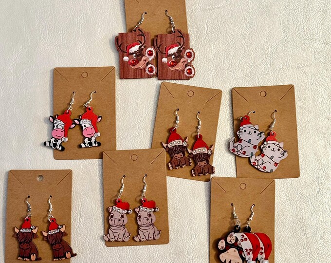 Featured listing image: Christmas Animal Earrings, Holiday Rhinestone Jewelry