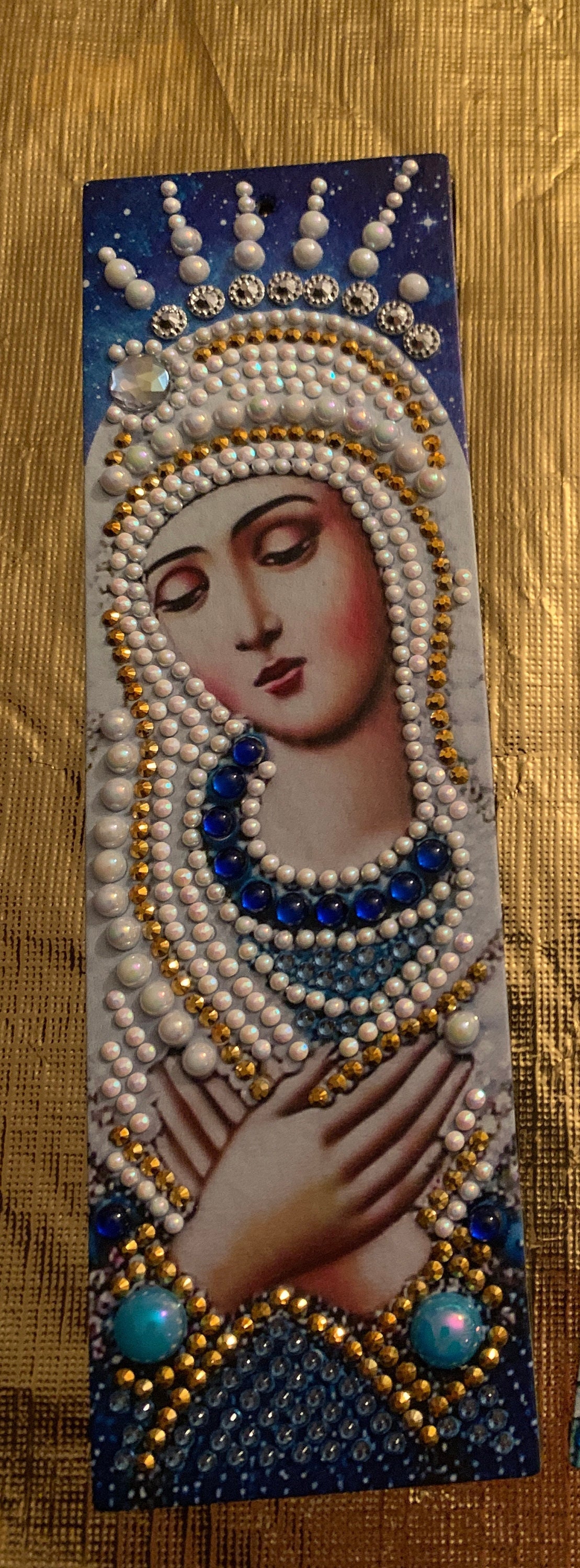 Catholic Art Bookmarker, Virgin Mary Bookmark, Gold Cross Diamond Art  Bookmark, Diamond Painting of the Virgin Mary, Our Lady of Grace 