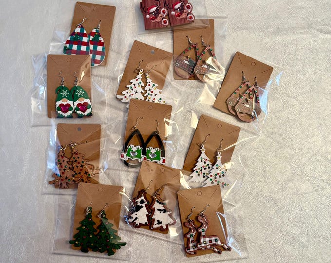 Featured listing image: Christmas Earrings – Festive Reindeer Earrings – Christmas Tree Seasonal Earrings – Double-Sided Holiday Jewelry