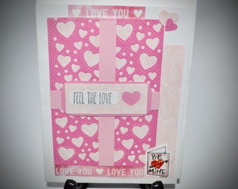 Feel the Love Greeting Card, Single 4x5.5 Love you Card, Proposal, Engagement, Wedding, Anniversary, Handmade Card