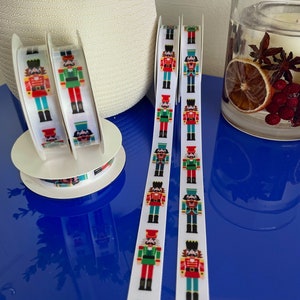 Christmas Nutcracker Toy Soldier White Satin Ribbon, 16mm width, Price per Metre, Christmas Crafting, Gift Wrap