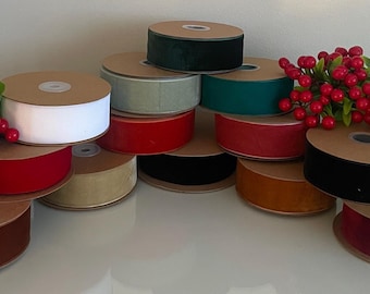 38mm Velvet Ribbon by the Metre | Garlands, Wreaths & Gift Wrapping | Single Faced | 14 Colours