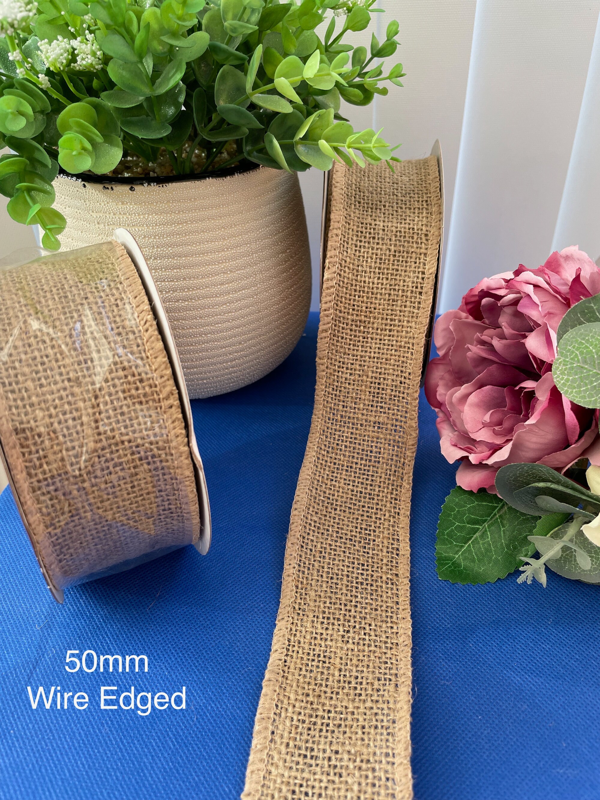 Rustic Hessian Ribbon in a Wire Edged Style in 32mm 50mm and | Etsy UK