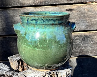 Hand thrown, handled, medium ceramic vase, stoneware vase