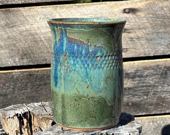 Handmade, hand carved medium ceramic vase, stoneware vase