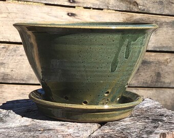 Handmade ceramic berry bowl, stoneware colander, functional pottery, hand thrown