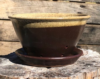 Handmade ceramic berry bowl, stoneware colander, functional pottery, hand thrown