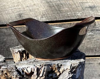 Handmade ceramic serving bowl, with handles, hand thrown stoneware bowl, pottery serving bowl