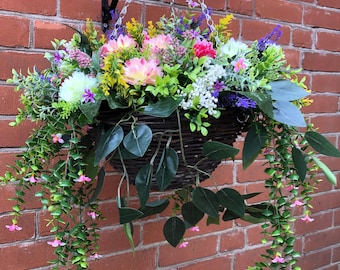 Artificial flower Hanging Basket with Chrysanthemums Trailing Leaves &  Flowers with foliage
