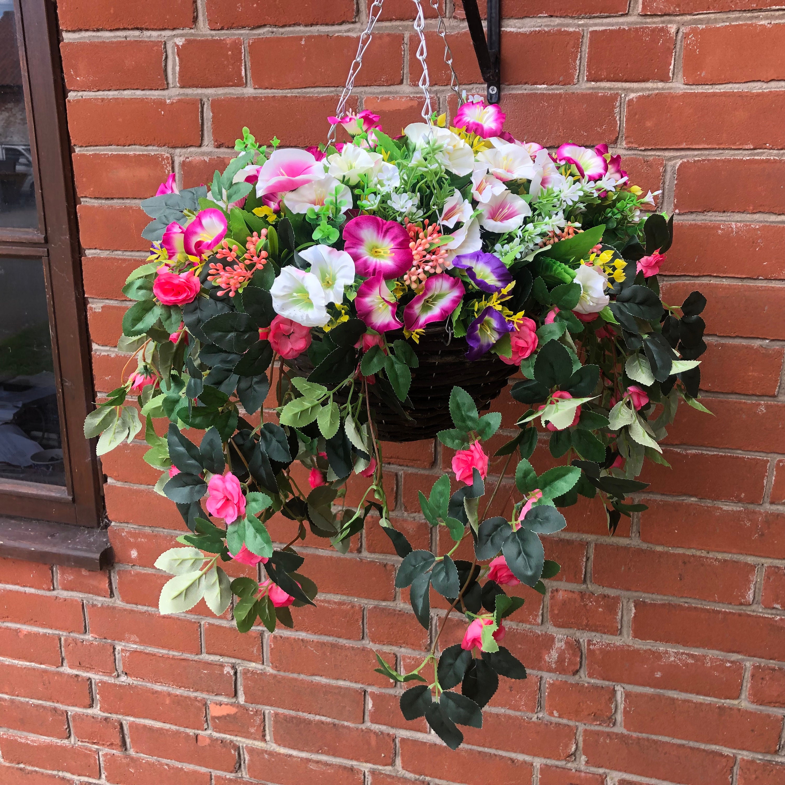 Artificial Flower Hanging Basket Trailing Pink Roses and Etsy UK