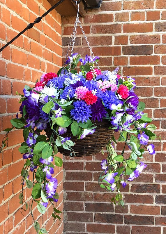 Handmade Artificial Flower Hanging Basket, Purple Morning Glory