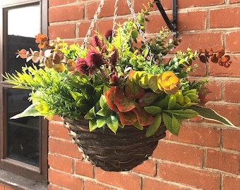 Autumn Artificial Hanging Basket With Berries, Thistles &  Various Greenery Hand Made. Hang all year round
