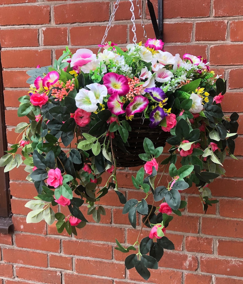 Artificial Flower Hanging Basket Trailing Pink Roses and Etsy UK