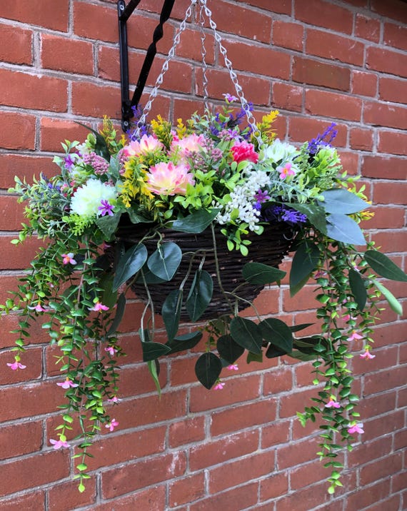 Artificial flower hanging basket with Chrysanthemums Trailing Leaves &  Flowers with foliage