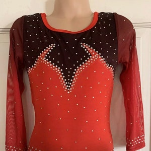 CLEARANCE Girls long sleeve ombré competition gymnastics leotard red-black size 28