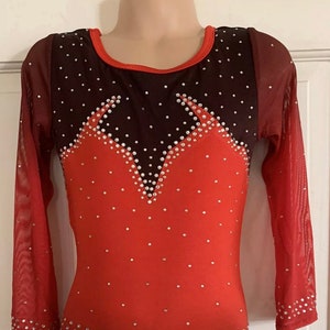 Girls long sleeve ombré competition gymnastics leotard red-black size 28