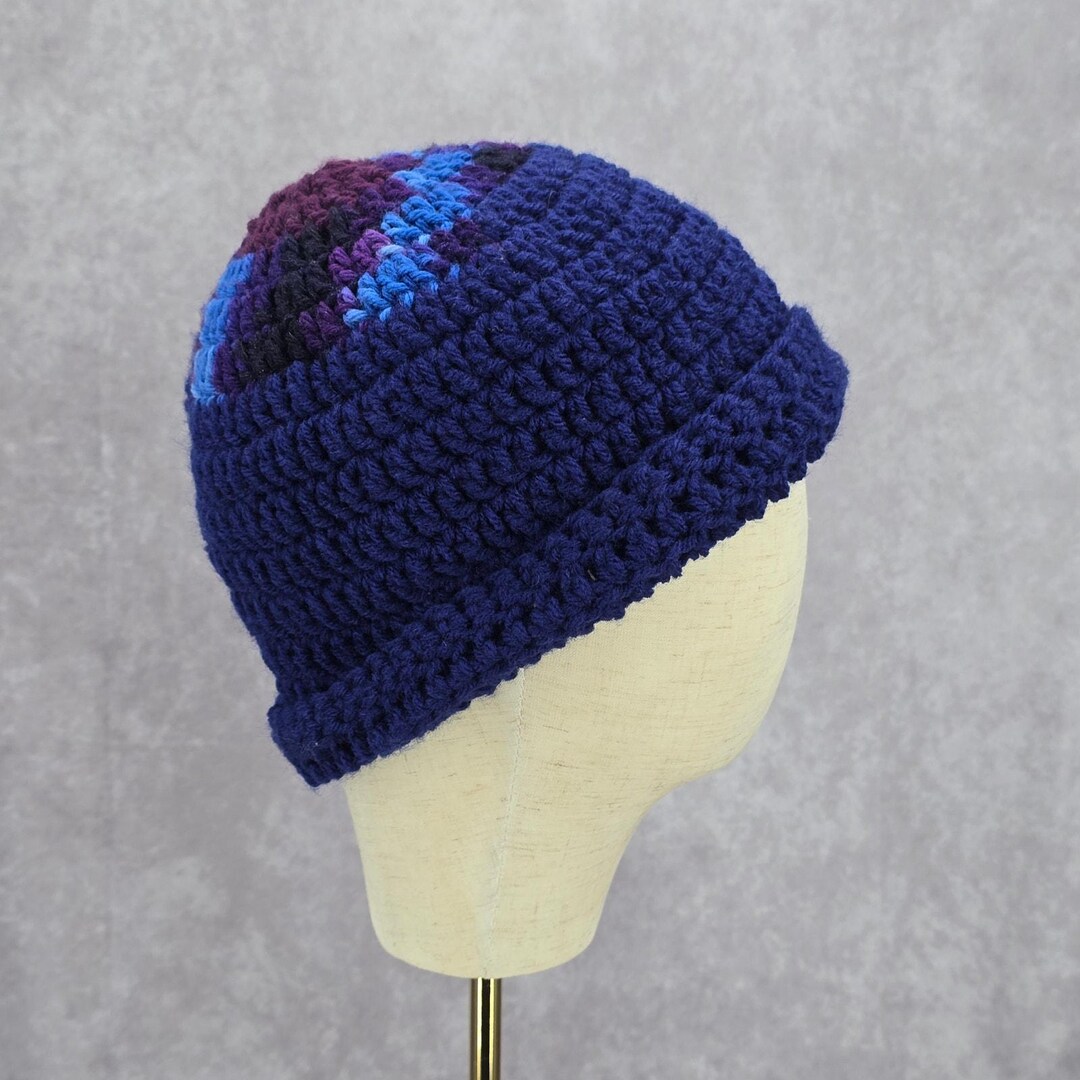 Blue Purple Crochet Knit Bucket Cap Hat‎ Fun Vintage Y2K Funky Beanie Blue Purple Crochet Knit Bucket Cap Hat Fun Vintage Y2K  main image 2