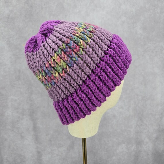 Purple Multi Color Crochet Knit Bucket Cap Hat Fun VTG Y2K  display picture 2