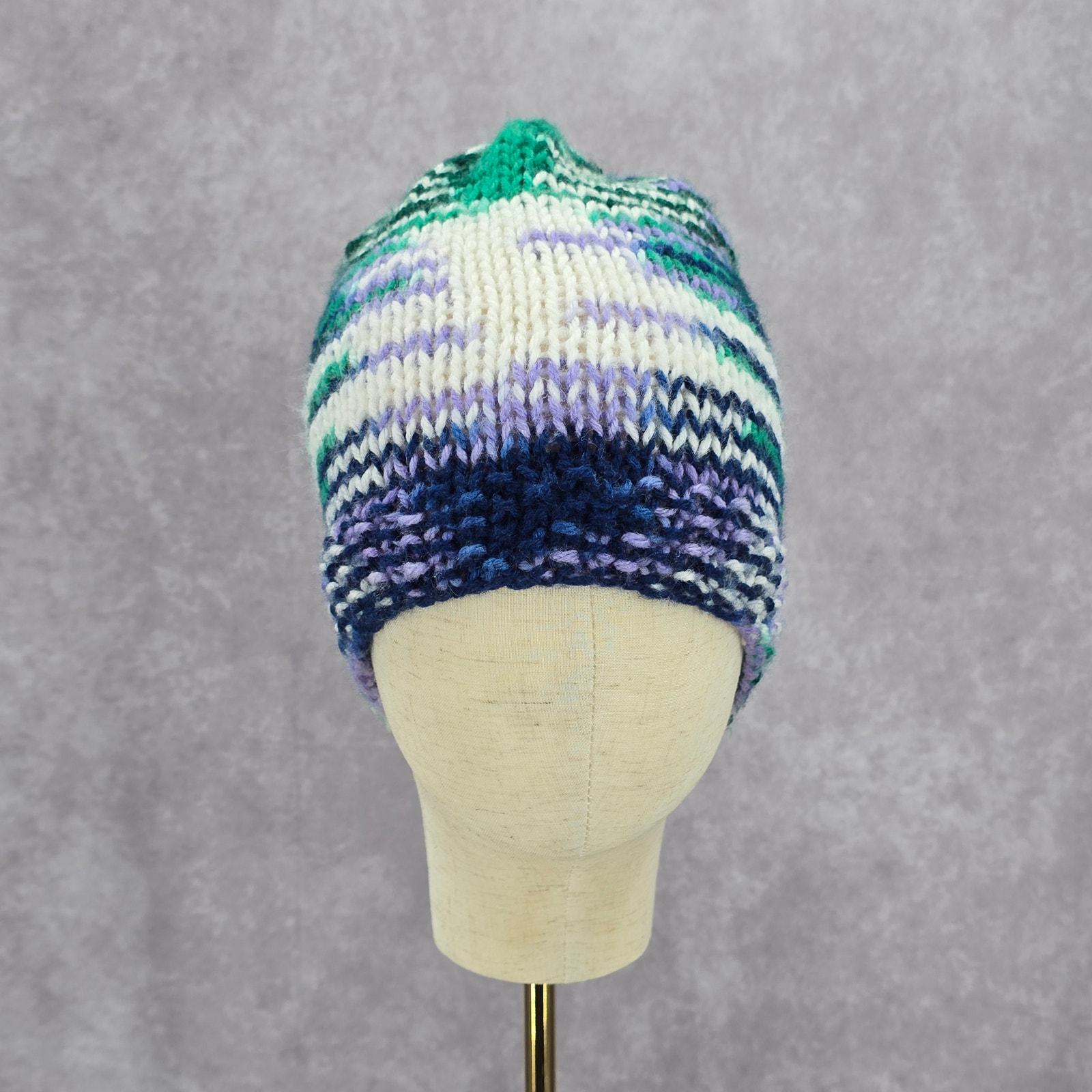 Green Purple Crochet Knit Bucket Cap Hat Fun VTG Y2K Funky  display picture 1