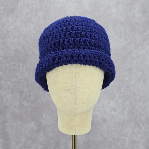 Blue Purple Crochet Knit Bucket Cap Hat Fun Vintage Y2K 