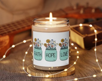 Faith Hope Love Tealight Candle Holder Said with Sentiment Religious Gift 