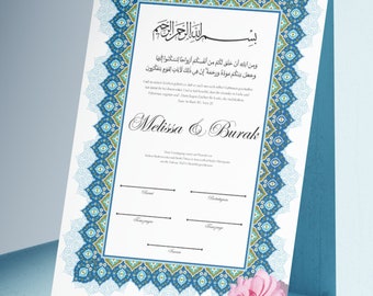 Nikah Hochzeit Zertifikat personalisiert | DIN A4, verschiedene Farben, Leinenpapier, islamische Trauung, Imam Nikah, Hochzeitsurkunde