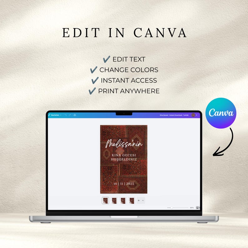 Kina Gecesi Welcome Sign | Editable Turkish Henna Night Poster | Oriental Pre-Wedding Decor | Canva template image 2