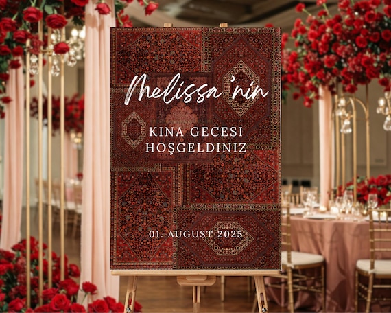 Kina Gecesi Welcome Sign | Editable Turkish Henna Night Poster | Oriental Pre-Wedding Decor | Canva Template