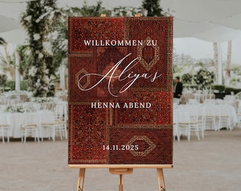 Henna Night Welcome Sign | Editable Henna Evening Template | Oriental Party Decorations | Canvas Template