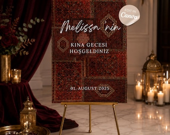 Kina Gecesi Welcome Sign | Editable Henna Night Sign | Turkish Henna Evening Poster | Canva template