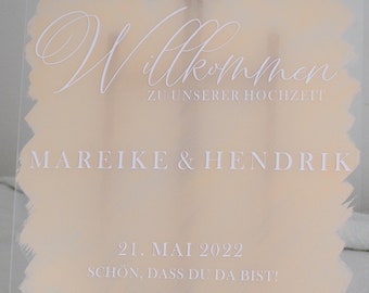 Willkommensschild personalisiert | Hochzeitsschild, Verlobungsschild | 50x50cm, verschiedene Designs und Farben