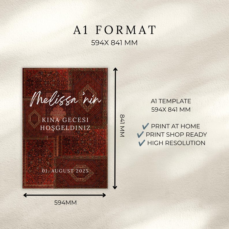 Kina Gecesi Welcome Sign | Editable Turkish Henna Night Poster | Oriental Pre-Wedding Decor | Canva template image 6