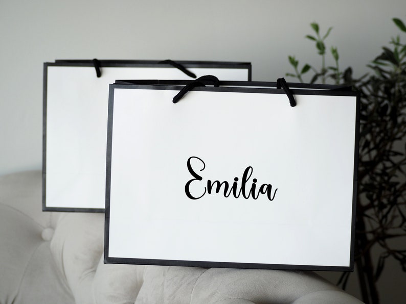 Personalisierte Geschenktasche Weiß/Schwarz 28x20x10cm Name, Geschenk, Muttertag, Baby, Hochzeit, Ramadan, Geburtstag, Weihnachten 5.