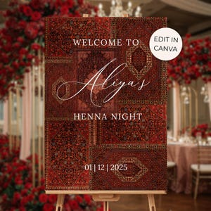 Henna Welcome Sign Template | Editable Henna Night Welcome Sign | Mehndi & Kına Gecesi Decor | Digital Download | Canva Design