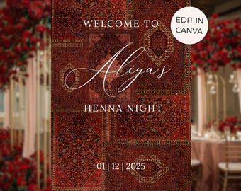 Henna Welcome Sign Template | Editable Henna Night Welcome Sign | Mehndi & Kına Gecesi Decor | Digital Download | Canva design