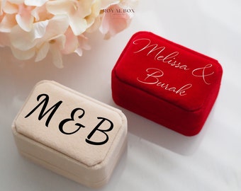 Ringbox personalisiert mit Buchstaben | Beige und Rot | 2 Ringe | Heiratsantrag, Hochzeit, Verlobung, Standesamt, Söz, Ehe