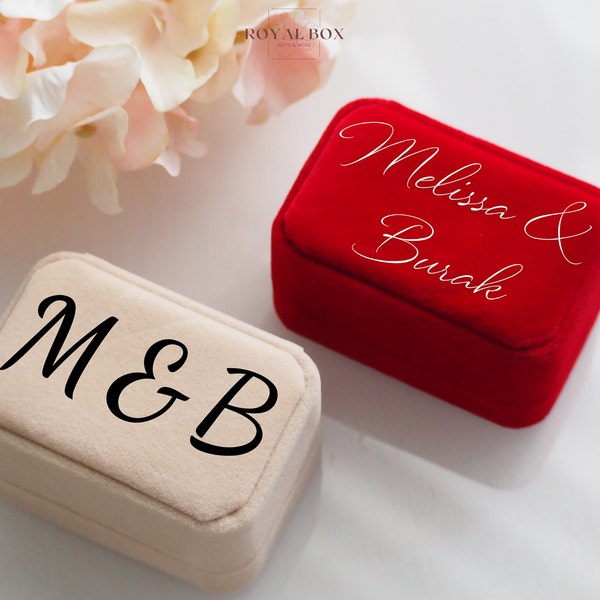 Ringbox personalisiert mit Buchstaben | Beige und Rot | 2 Ringe | Heiratsantrag, Hochzeit, Verlobung, Standesamt, Söz, Ehe