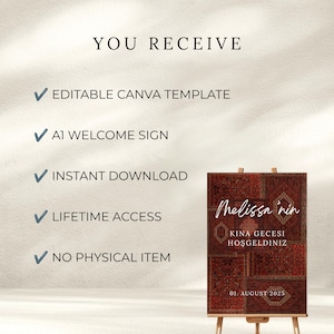 Kina Gecesi Welcome Sign | Editable Turkish Henna Night Poster | Oriental Pre-Wedding Decor | Canva template image 5
