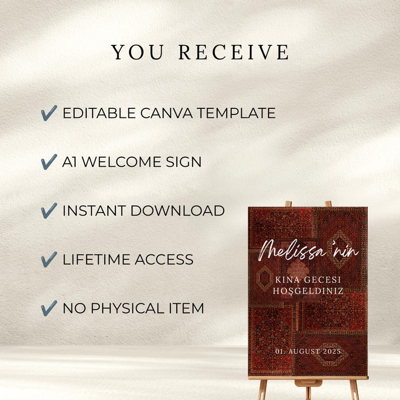 Kina Gecesi Welcome Sign | Editable Turkish Henna Night Poster | Oriental Pre-Wedding Decor | Canva template image 5