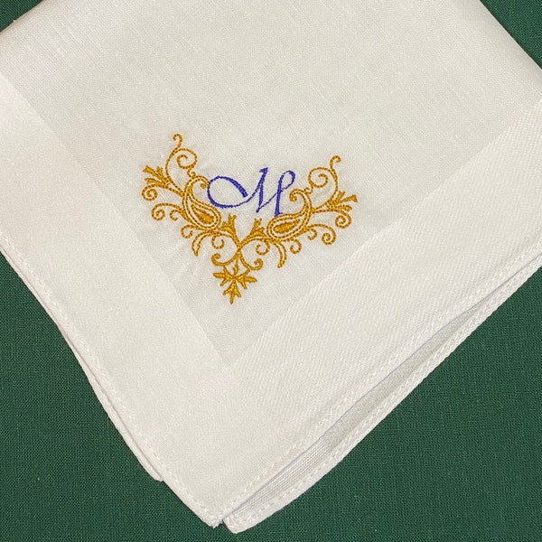 Ladies Personalised Monogram Embroidered Handkerchief scroll .