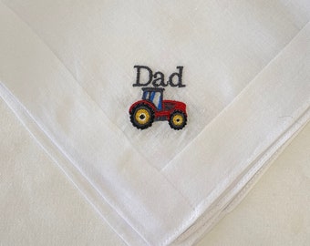 Tractor handkerchief for Dad, Embroidered Tractor Father's Day, custom gift for him Tractor Enthusiast grandad Farmer Father tractor Lover .