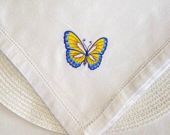 Butterfly Embroidered Napkins Garden Party Spring time Nature-inspired Event made to order Butterfly Embroidery