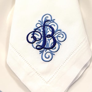 Personalised Embroidered Wedding Monogram Napkin, Scroll Initial, Custom Table linen